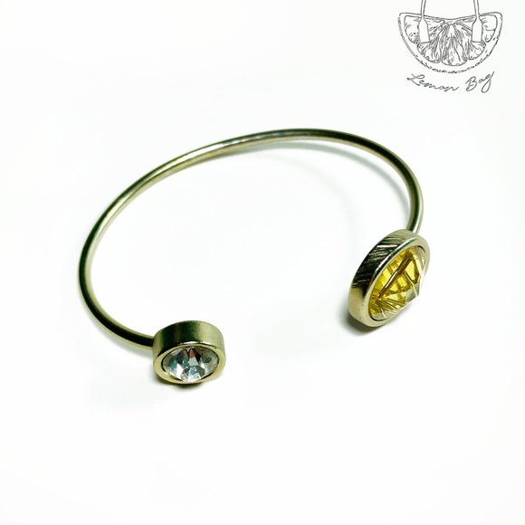 Jewelry - Matte Gold Open Bangle Bracelet with Stones